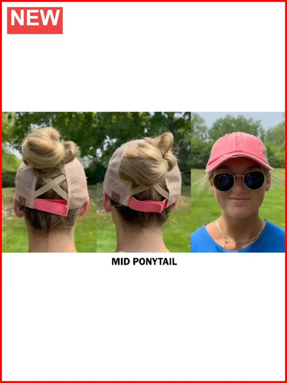 Women's Criss Cross Ponytail Baseball Cap with 3 Holes, Messy Bun Hat,